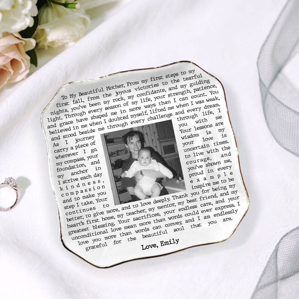 Custom Vintage Photo Jewelry Dish Mother Day Gift - Personalised Trinket Tray Gift for Mom