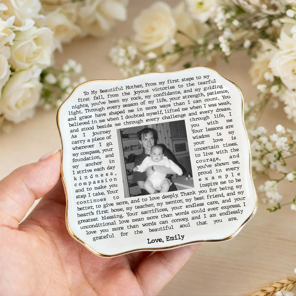 Custom Vintage Photo Jewelry Dish Mother Day Gift - Personalised Trinket Tray Gift for Mom