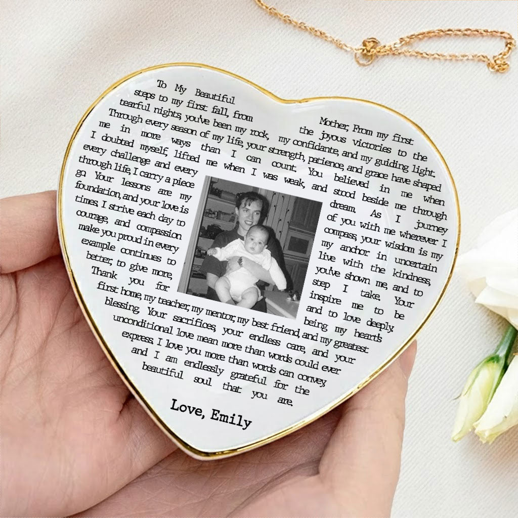 Custom Vintage Photo Jewelry Dish Mother Day Gift - Personalised Trinket Tray Gift for Mom