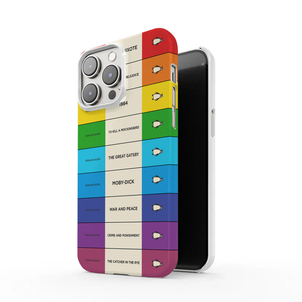 Custom Penguin Book Spines Phone Case - Personalized Hard Phone Case, Dual Layer Shockproof Drop Protection