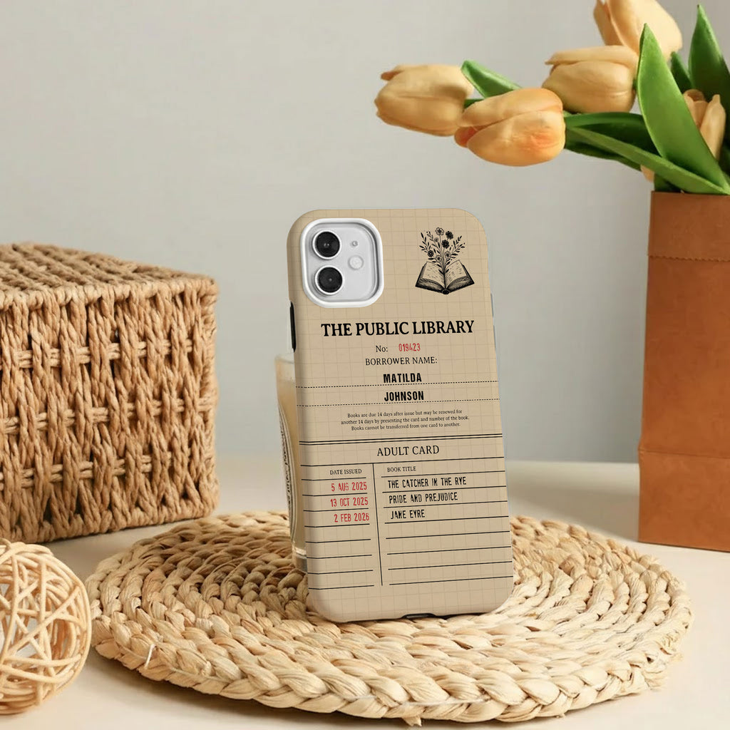 Custom Library Card Phone Case - Personalized Hard Phone Case, Dual Layer Shockproof Drop Protection