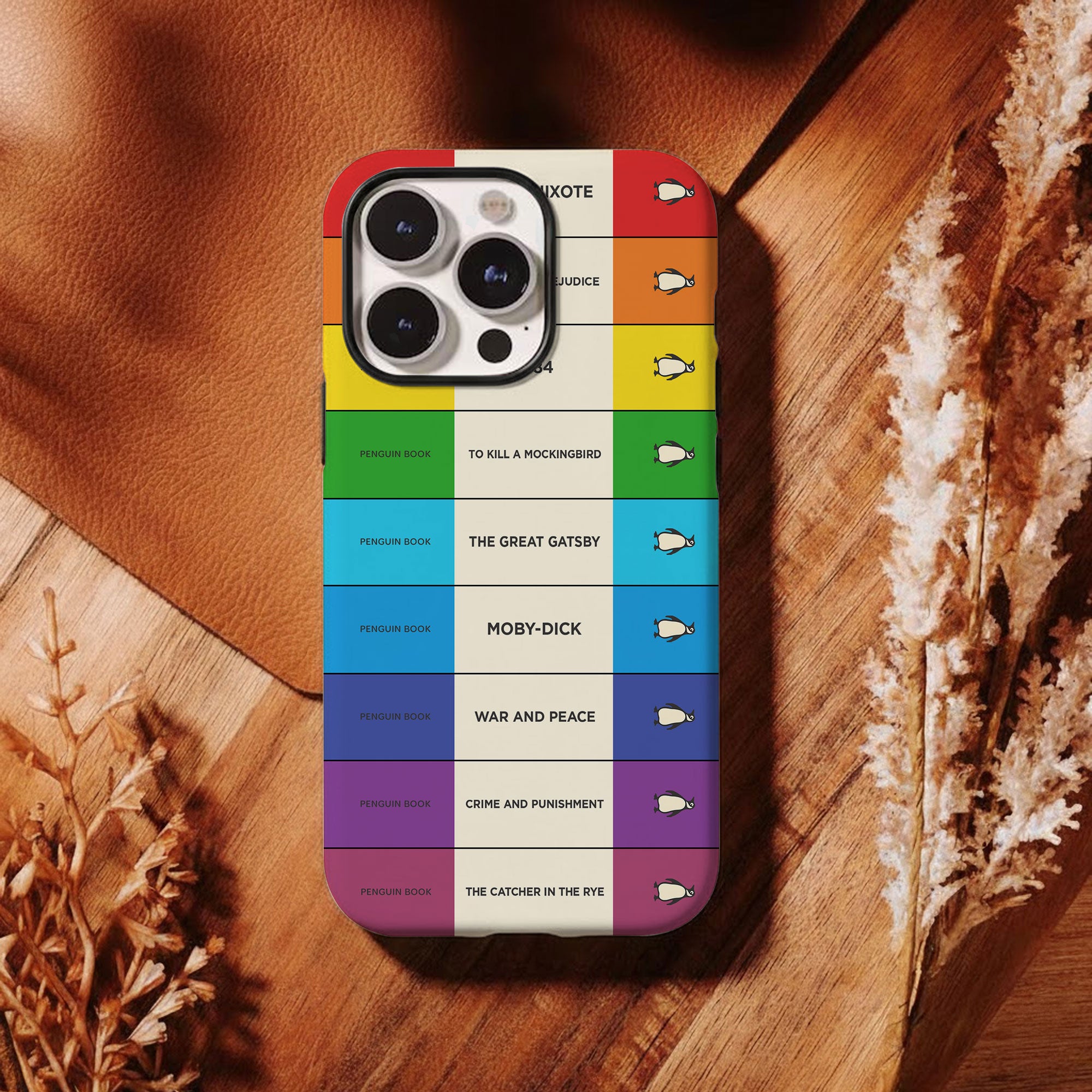 Custom Penguin Book Spines Phone Case - Personalized Hard Phone Case, Dual Layer Shockproof Drop Protection