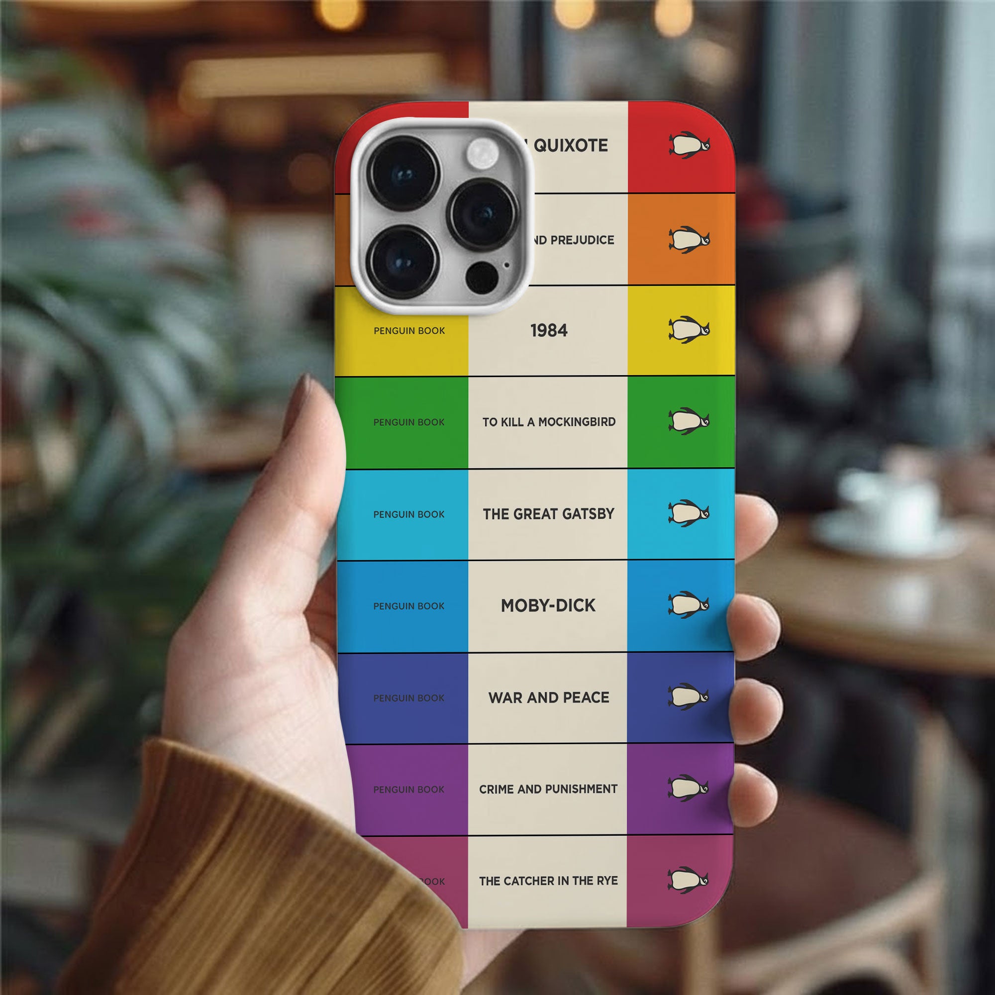 Custom Penguin Book Spines Phone Case - Personalized Hard Phone Case, Dual Layer Shockproof Drop Protection