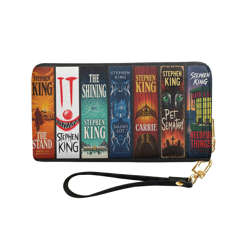Custom Stephen King Classic Book Spines Leather Handbag & Leather Wallet Collection - Personalized Bookish Handbag for Book Lovers