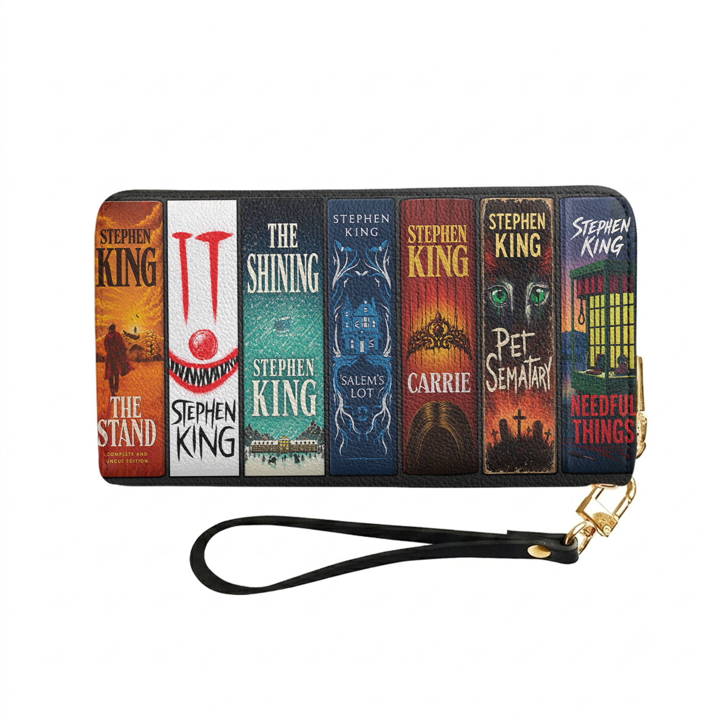 Custom Stephen King Classic Book Spines Leather Handbag & Leather Wallet Collection - Personalized Bookish Handbag for Book Lovers