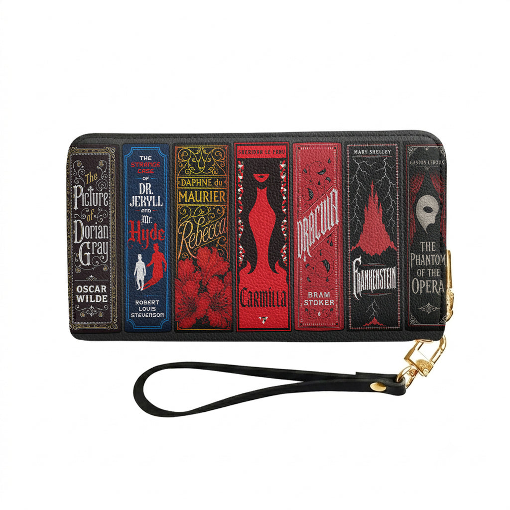 Custom Gothic Classic Book Spines Leather Handbag & Leather Wallet Collection - Personalized Bookish Handbag for Book Lovers