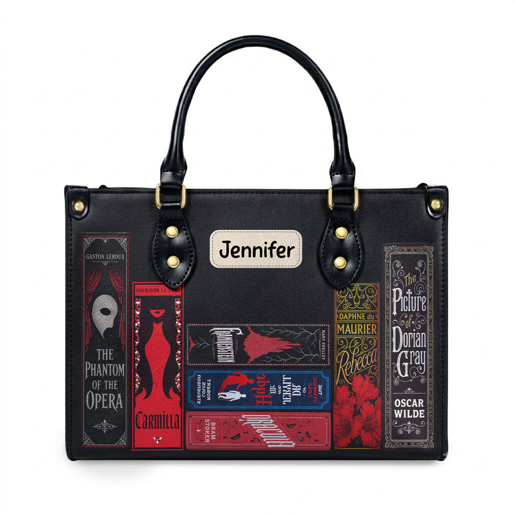 Custom Gothic Classic Book Spines Leather Handbag & Leather Wallet Collection - Personalized Bookish Handbag for Book Lovers