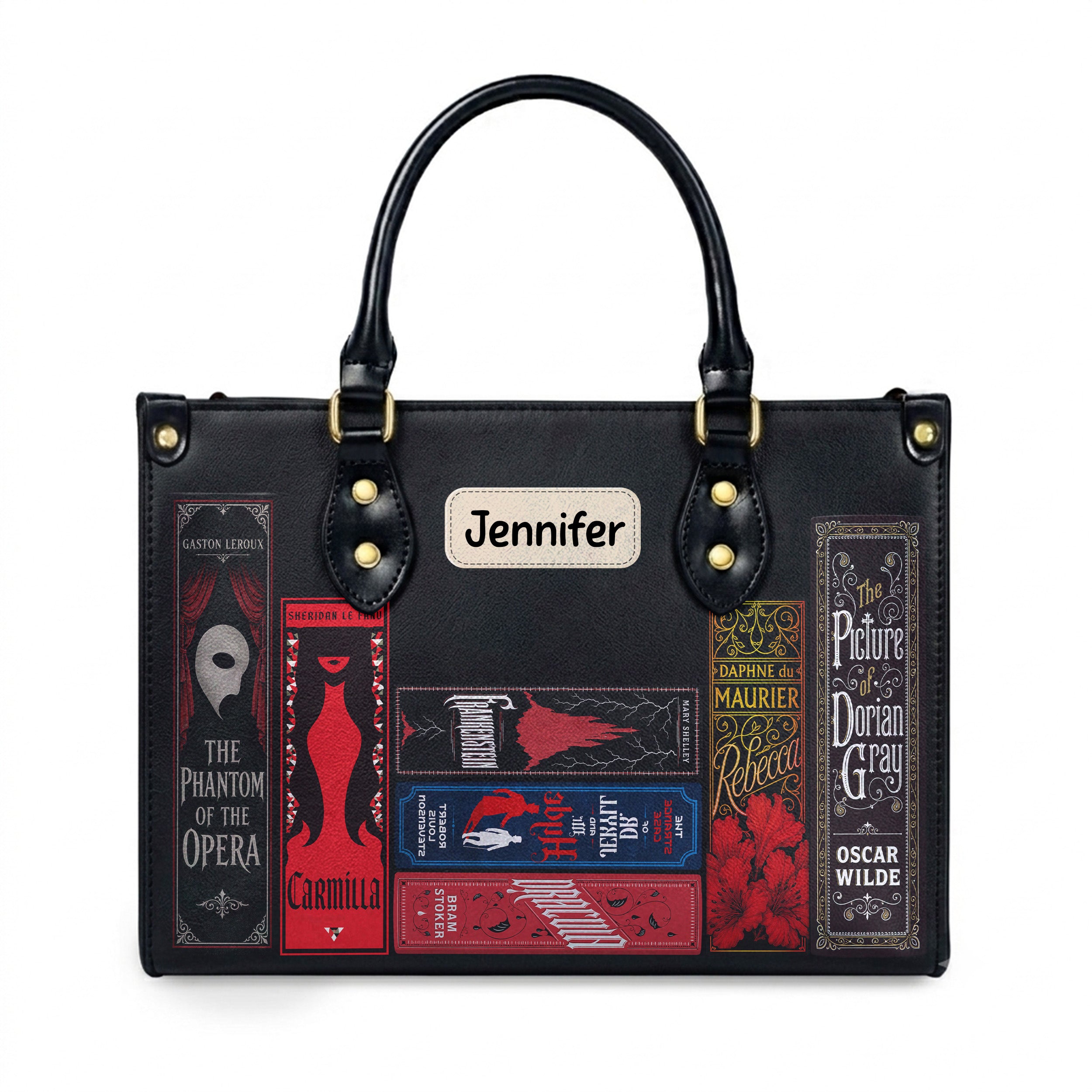 Custom Gothic Classic Book Spines Leather Handbag & Leather Wallet Collection - Personalized Bookish Handbag for Book Lovers