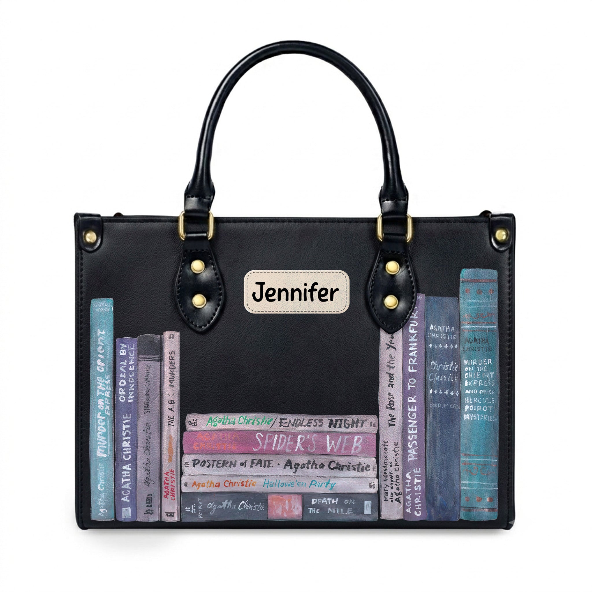 Custom Agatha Christie Classic Book Spines Leather Handbag & Leather Wallet Collection - Personalized Bookish Handbag for Book Lovers