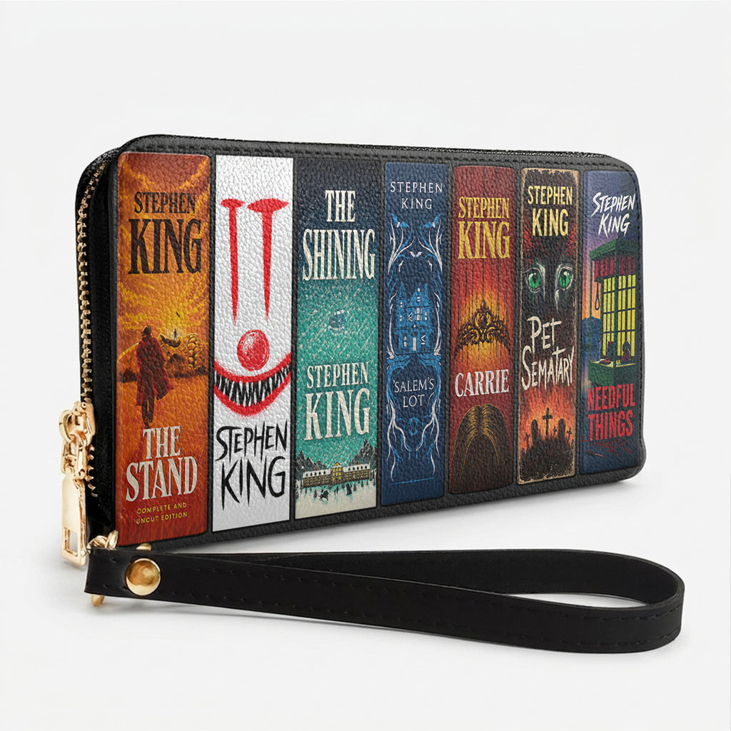 Custom Stephen King Classic Book Spines Leather Handbag & Leather Wallet Collection - Personalized Bookish Handbag for Book Lovers