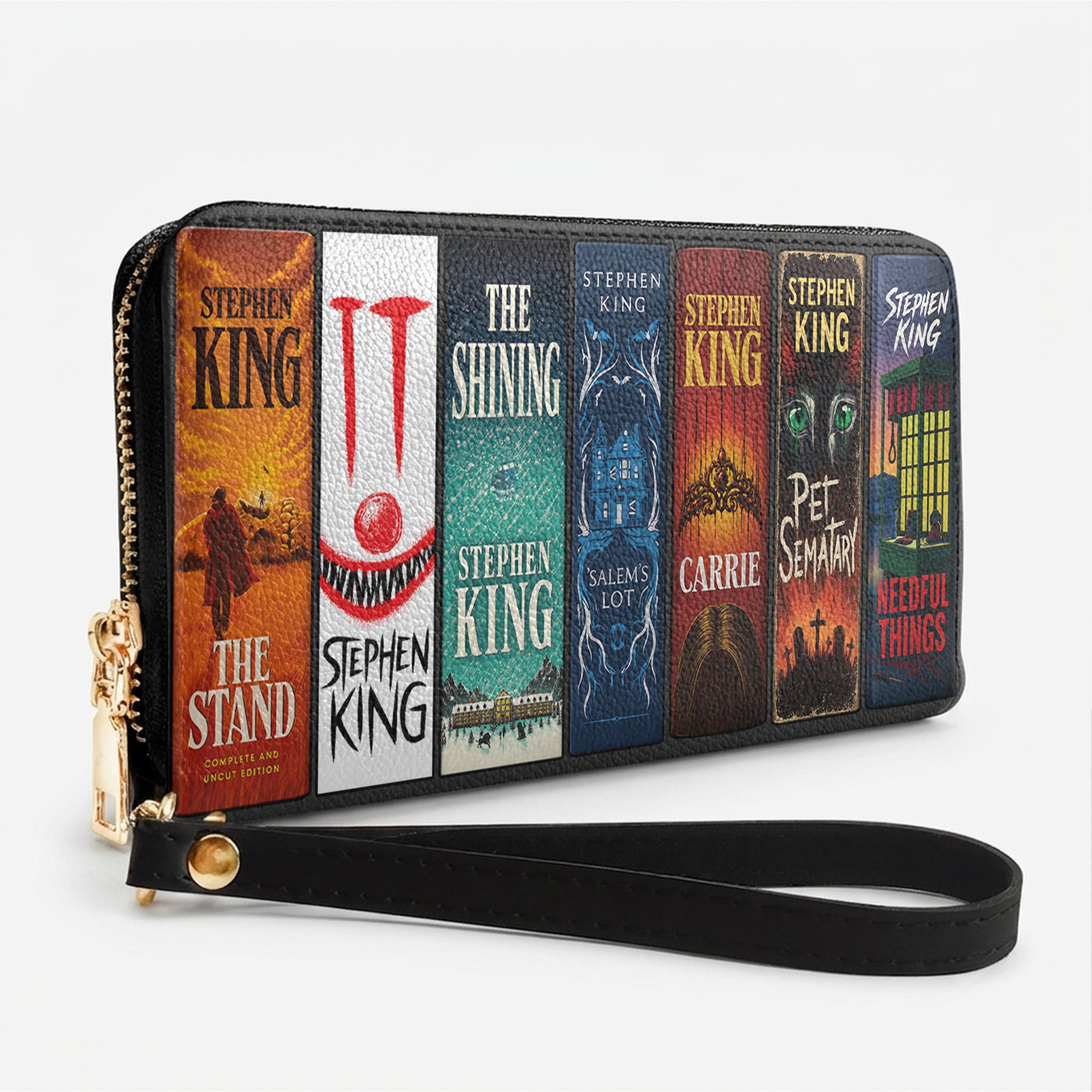 Custom Stephen King Classic Book Spines Leather Handbag & Leather Wallet Collection - Personalized Bookish Handbag for Book Lovers