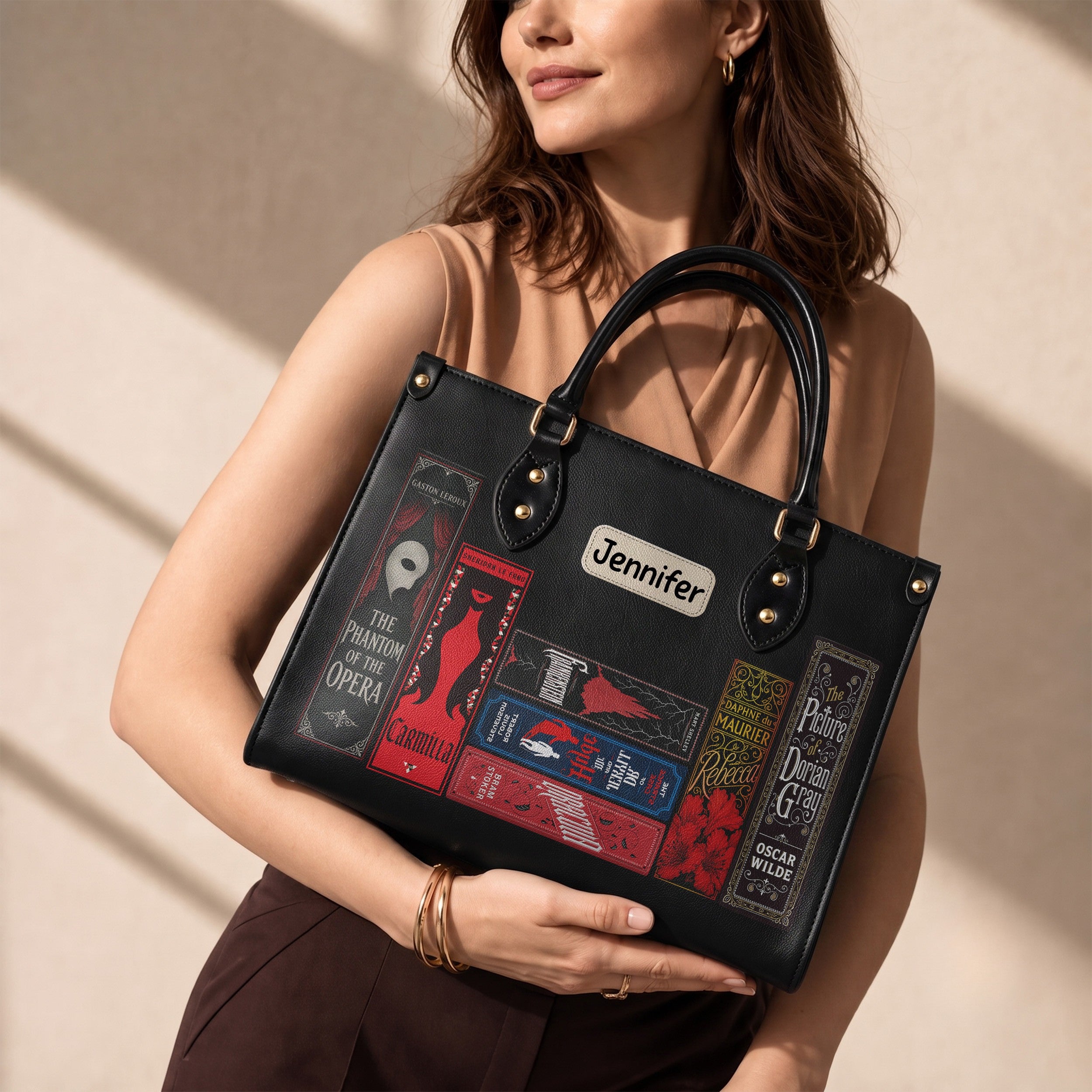 Custom Gothic Classic Book Spines Leather Handbag & Leather Wallet Collection - Personalized Bookish Handbag for Book Lovers