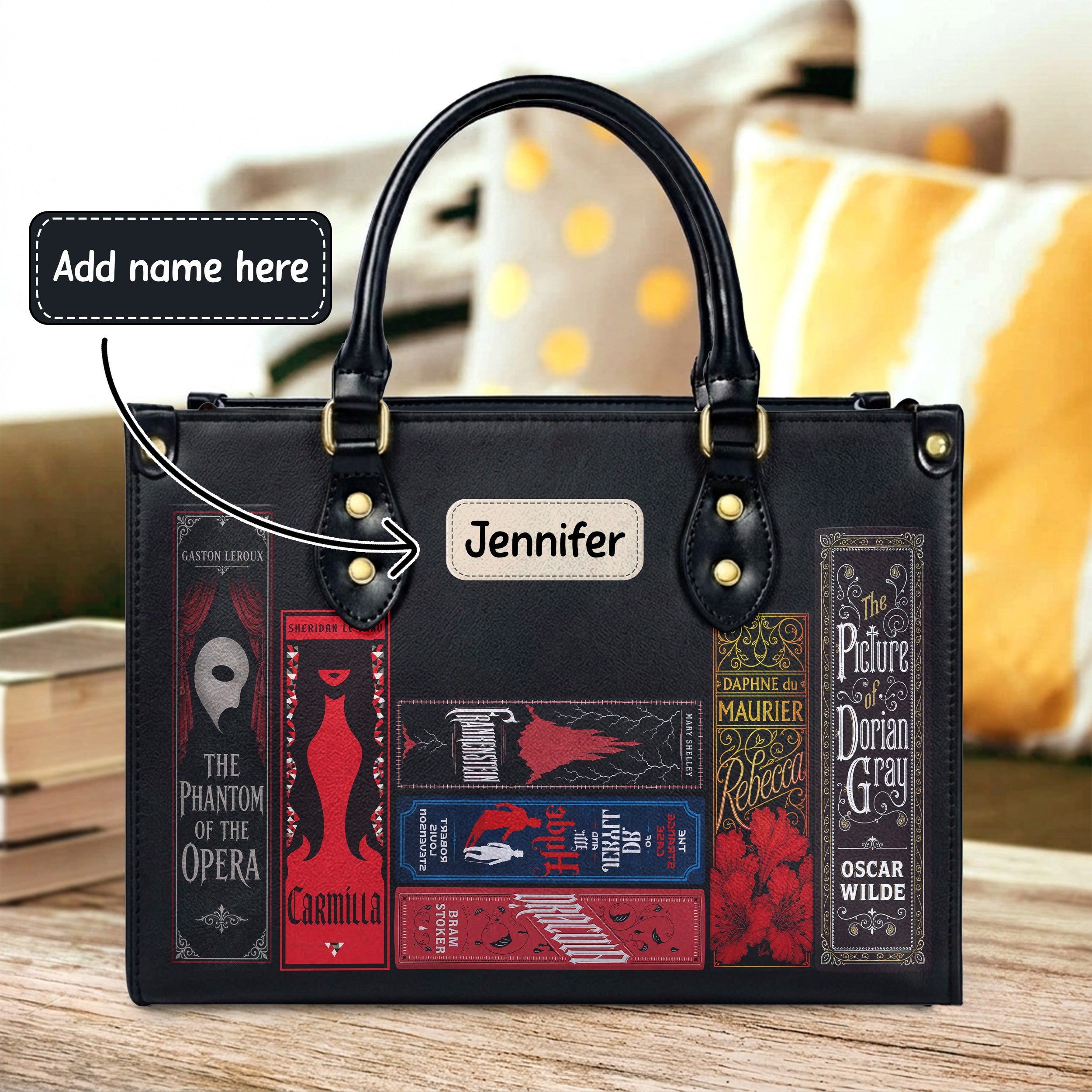 Custom Gothic Classic Book Spines Leather Handbag & Leather Wallet Collection - Personalized Bookish Handbag for Book Lovers