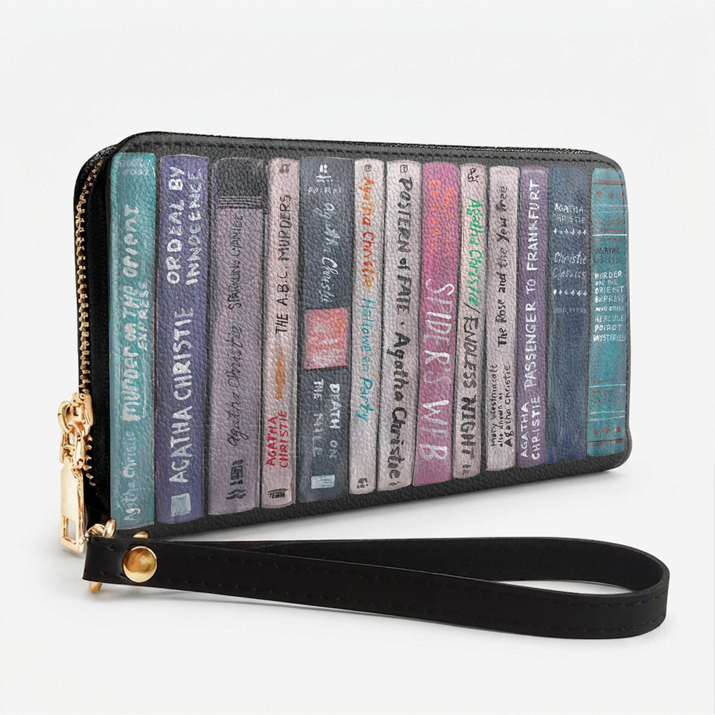 Custom Agatha Christie Classic Book Spines Leather Handbag & Leather Wallet Collection - Personalized Bookish Handbag for Book Lovers