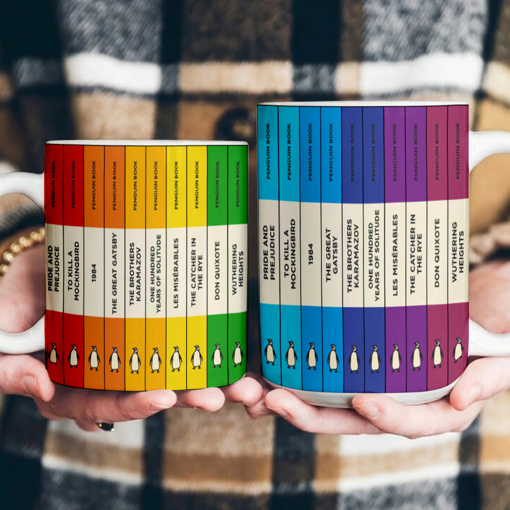 Custom Rainbow Penguin Book Mug - Personalized Mug