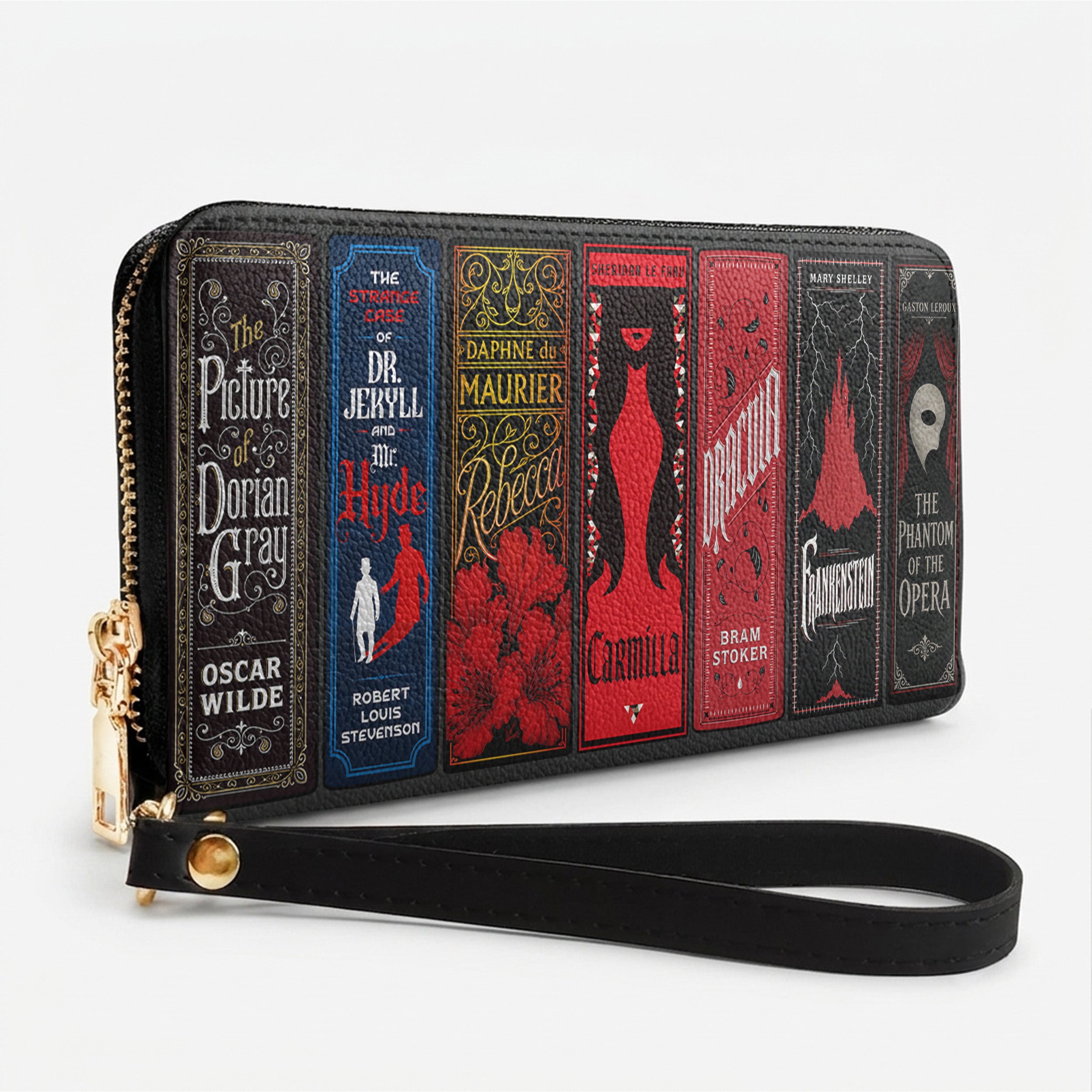 Custom Gothic Classic Book Spines Leather Handbag & Leather Wallet Collection - Personalized Bookish Handbag for Book Lovers