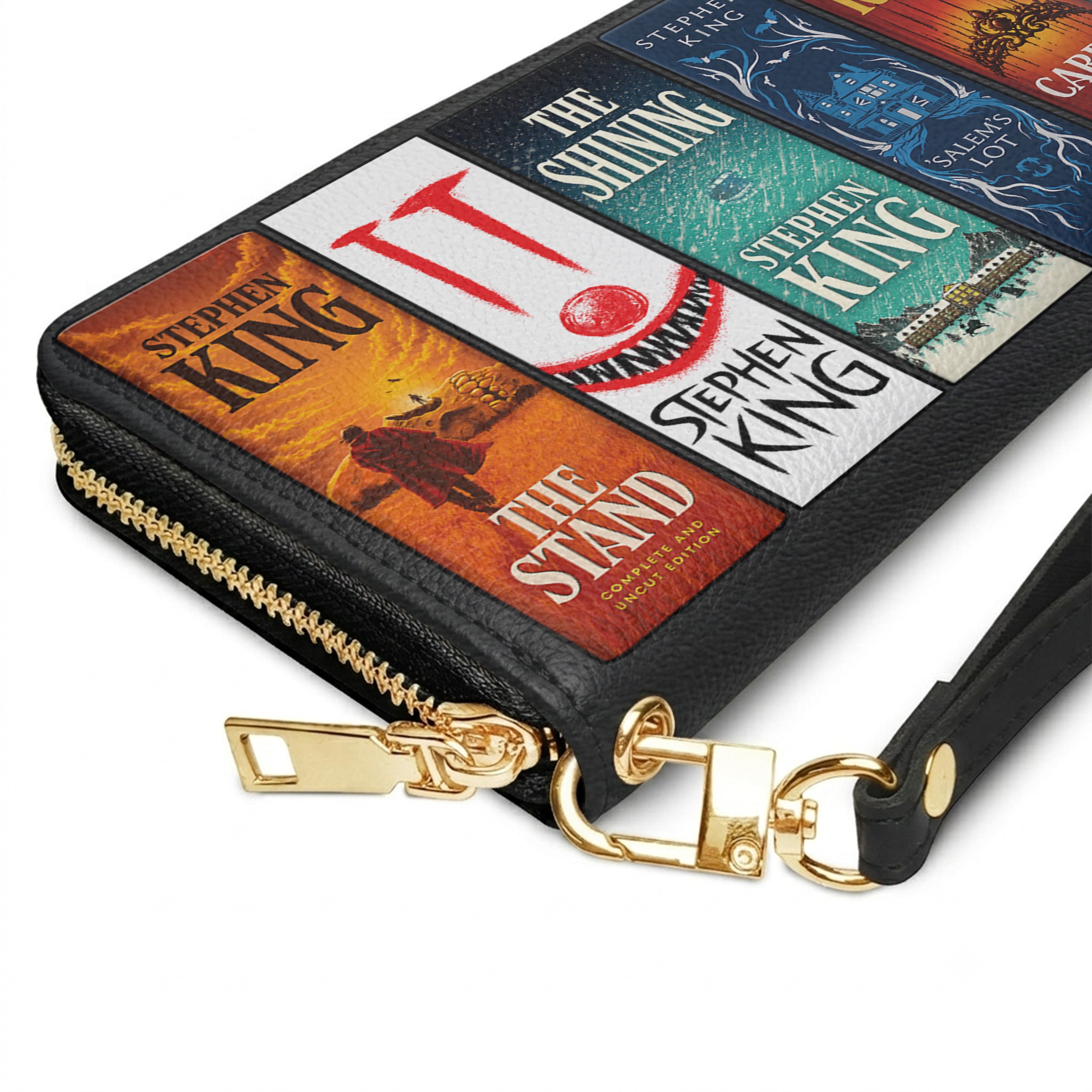 Custom Stephen King Classic Book Spines Leather Handbag & Leather Wallet Collection - Personalized Bookish Handbag for Book Lovers