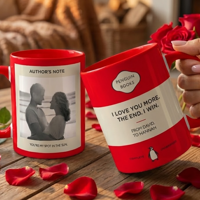 Personalized Photo Penguin Book Accent Two-tone Mug: Custom Classic Penguin Book Two-tone Mug