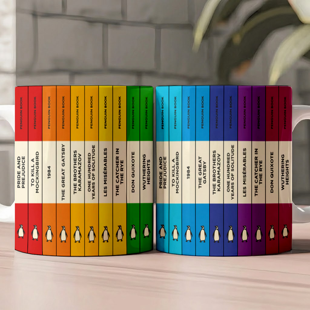 Custom Rainbow Penguin Book Mug - Personalized Mug