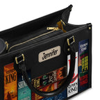 Custom Stephen King Classic Book Spines Leather Handbag & Leather Wallet Collection - Personalized Bookish Handbag for Book Lovers
