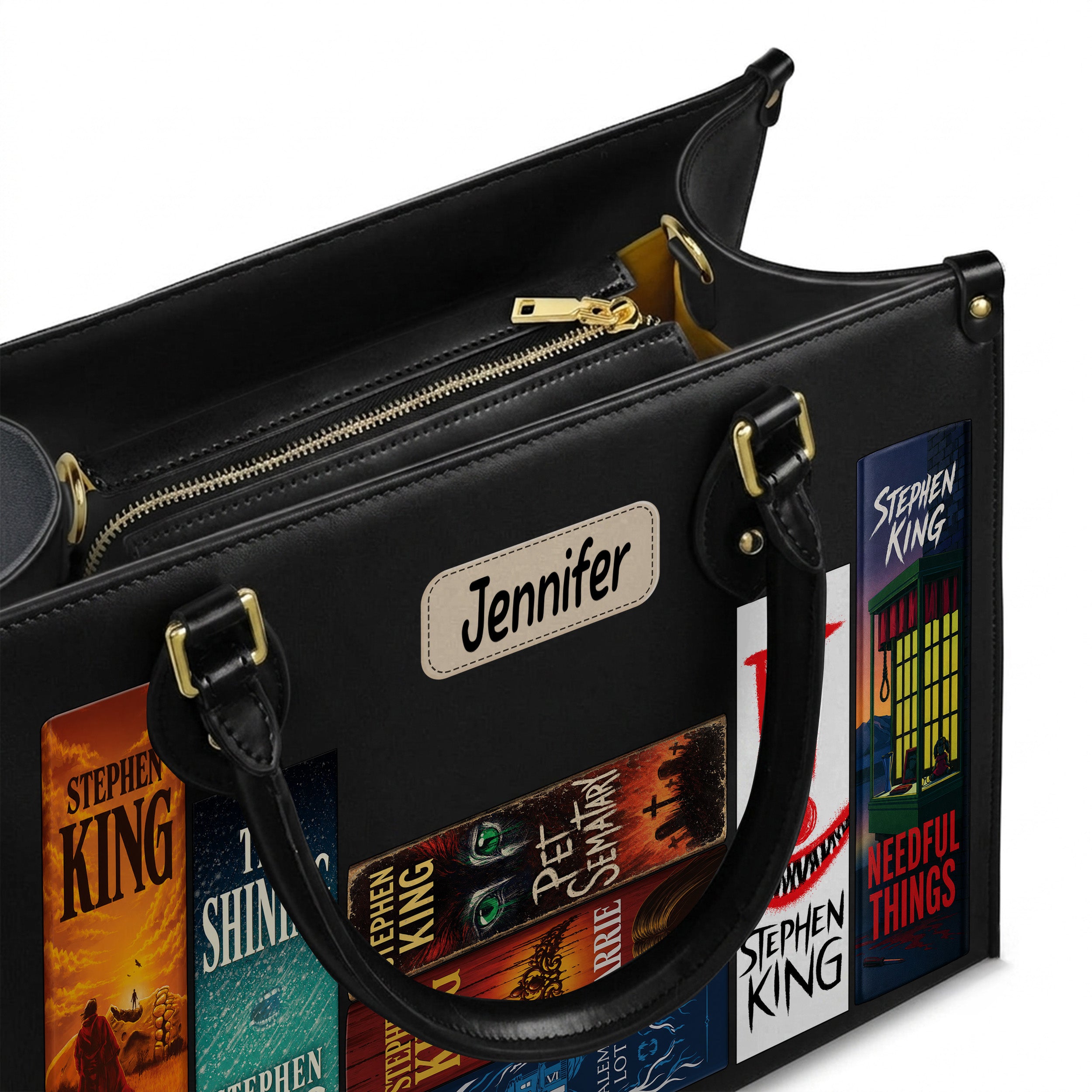 Custom Stephen King Classic Book Spines Leather Handbag & Leather Wallet Collection - Personalized Bookish Handbag for Book Lovers