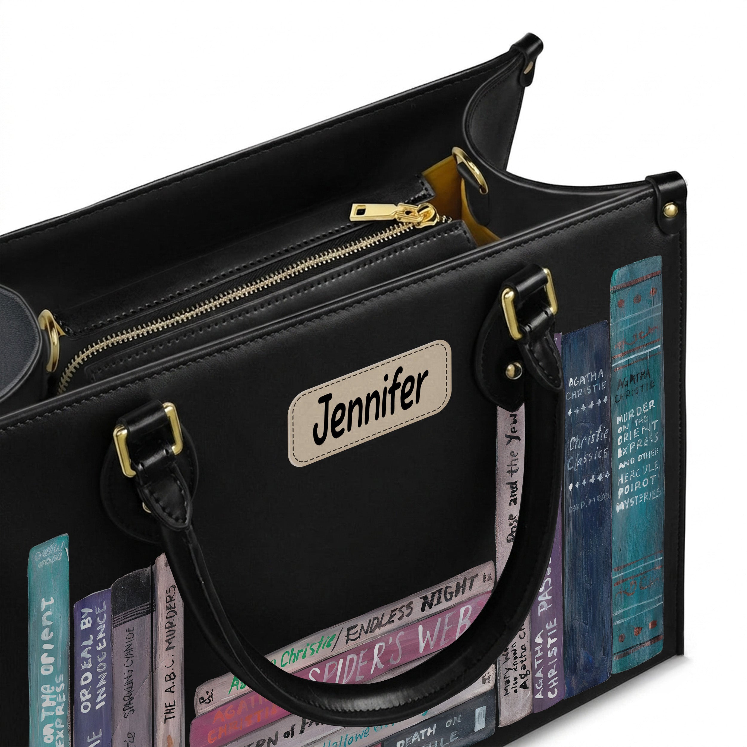 Custom Agatha Christie Classic Book Spines Leather Handbag & Leather Wallet Collection - Personalized Bookish Handbag for Book Lovers