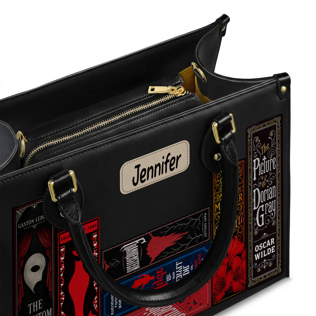 Custom Gothic Classic Book Spines Leather Handbag & Leather Wallet Collection - Personalized Bookish Handbag for Book Lovers