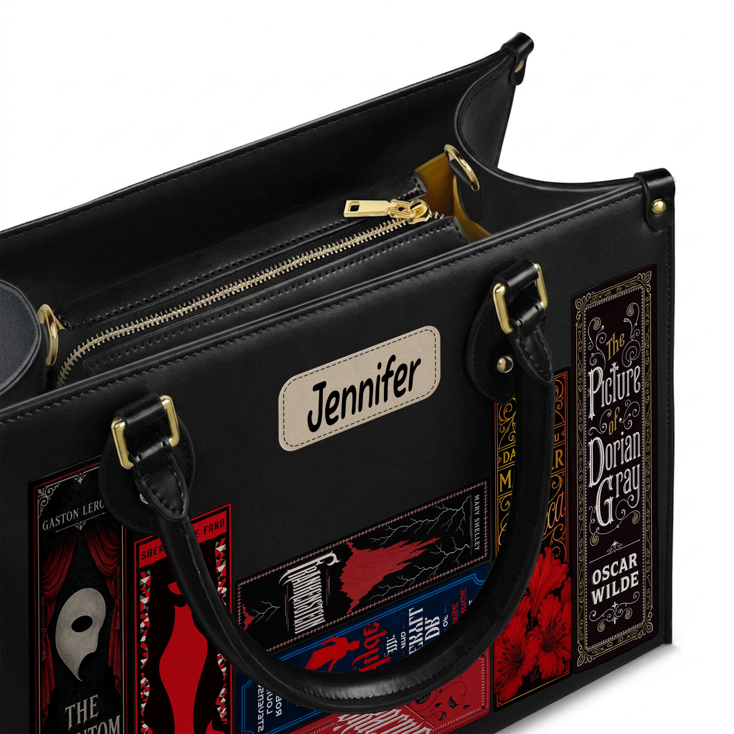 Custom Gothic Classic Book Spines Leather Handbag & Leather Wallet Collection - Personalized Bookish Handbag for Book Lovers