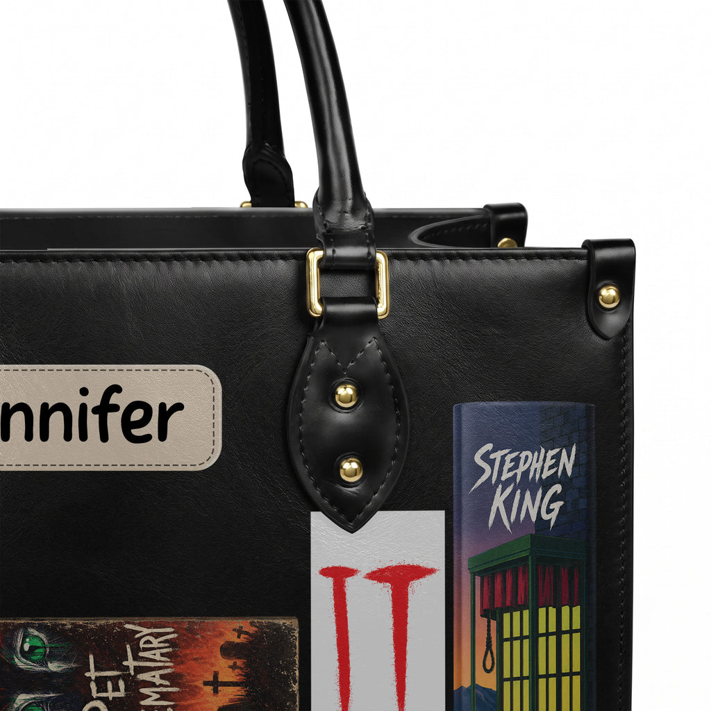 Custom Stephen King Classic Book Spines Leather Handbag & Leather Wallet Collection - Personalized Bookish Handbag for Book Lovers