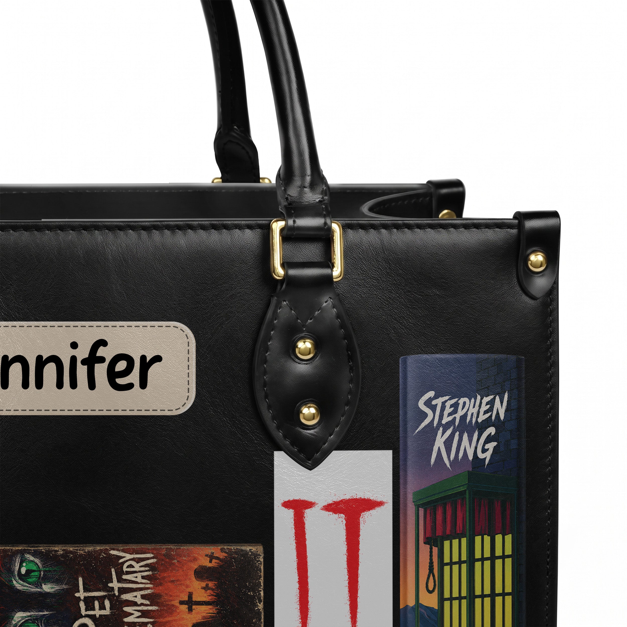 Custom Stephen King Classic Book Spines Leather Handbag & Leather Wallet Collection - Personalized Bookish Handbag for Book Lovers
