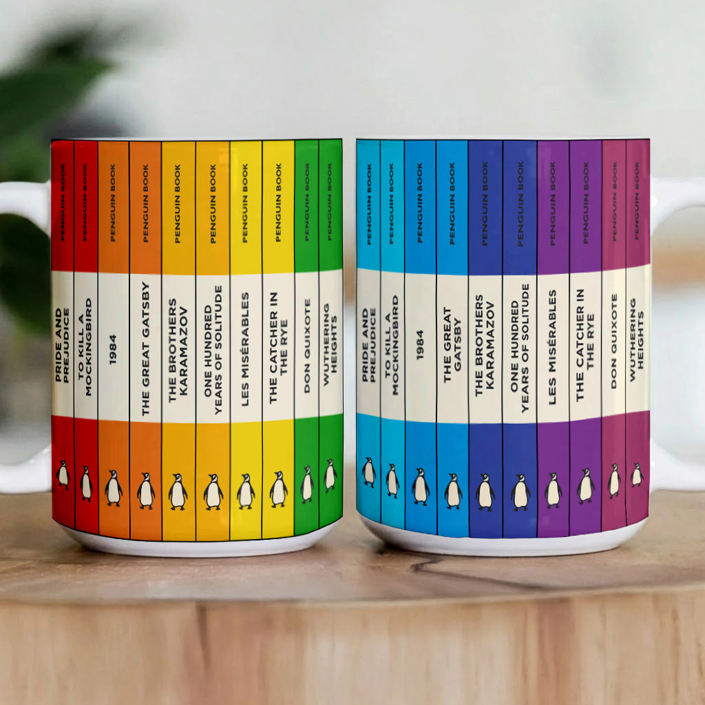 Custom Rainbow Penguin Book Mug - Personalized Mug