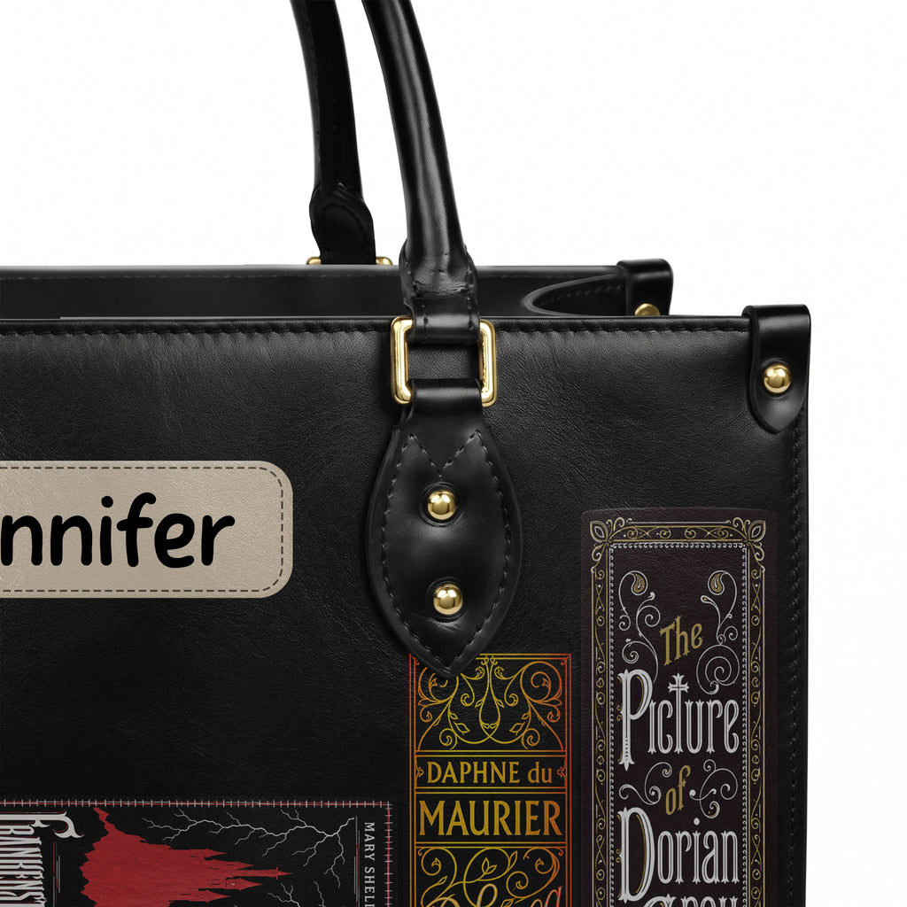 Custom Gothic Classic Book Spines Leather Handbag & Leather Wallet Collection - Personalized Bookish Handbag for Book Lovers