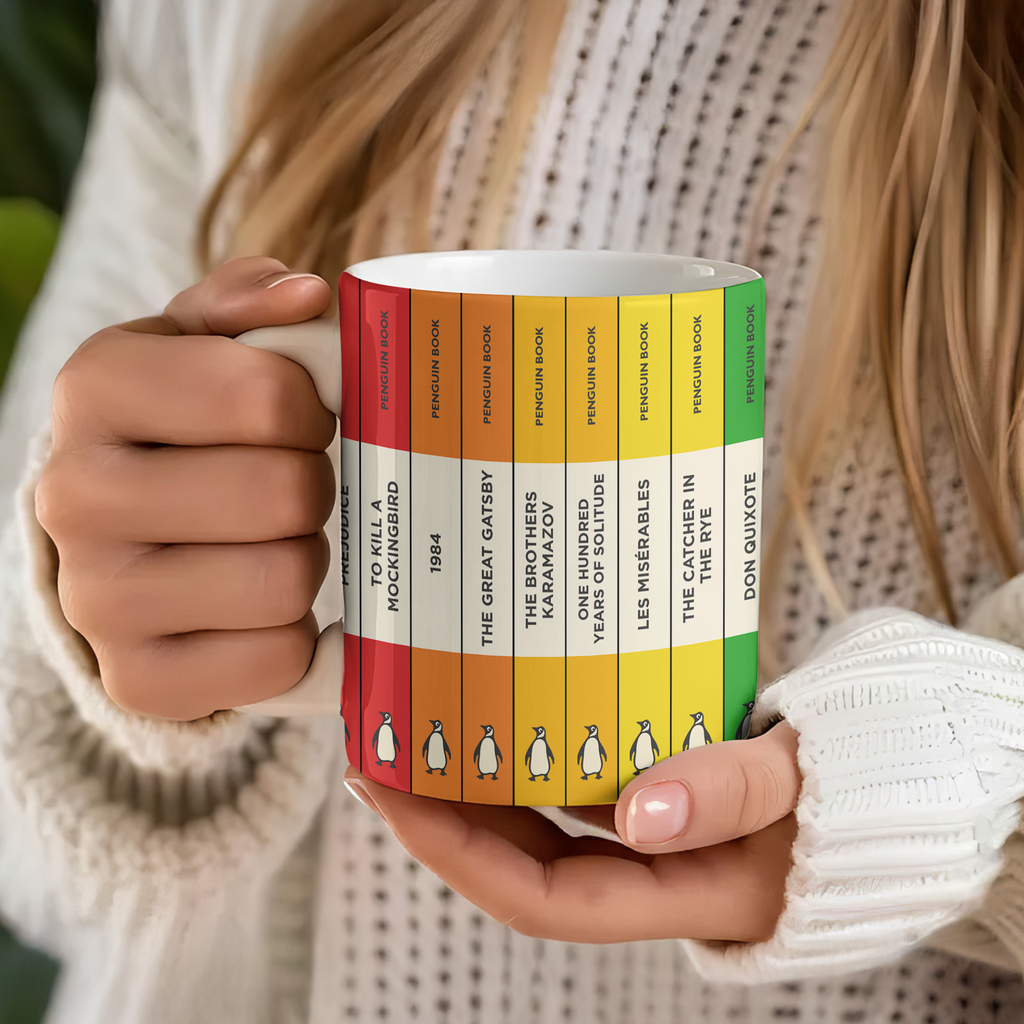 Custom Rainbow Penguin Book Mug - Personalized Mug