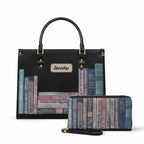 Custom Agatha Christie Classic Book Spines Leather Handbag & Leather Wallet Collection - Personalized Bookish Handbag for Book Lovers