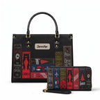 Custom Gothic Classic Book Spines Leather Handbag & Leather Wallet Collection - Personalized Bookish Handbag for Book Lovers