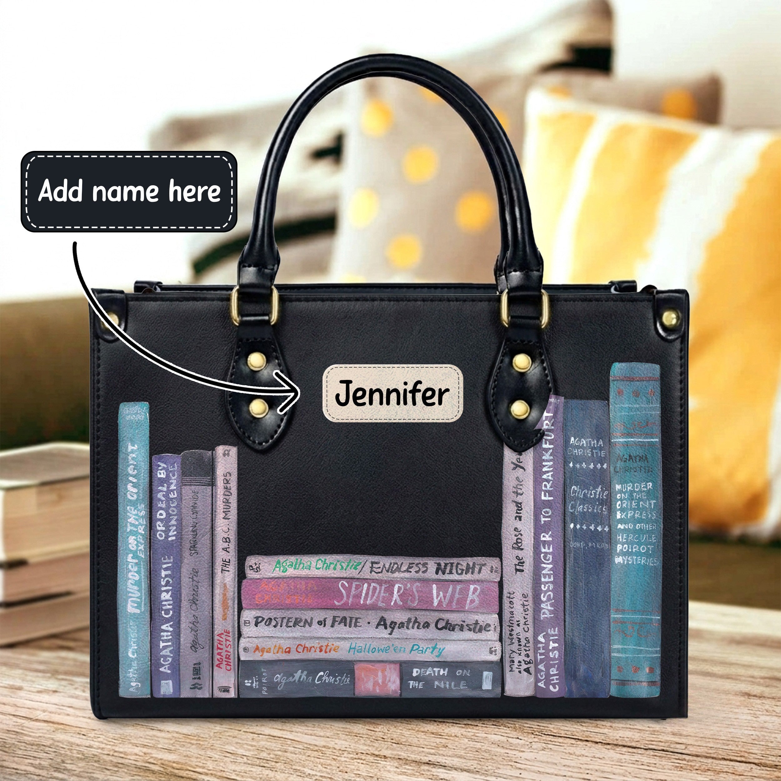 Custom Agatha Christie Classic Book Spines Leather Handbag & Leather Wallet Collection - Personalized Bookish Handbag for Book Lovers
