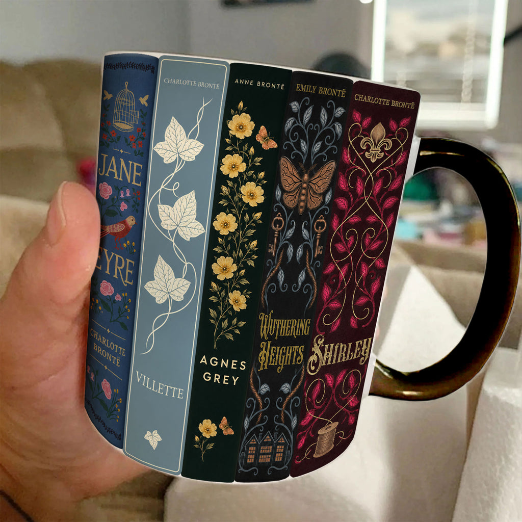 Brontë Sisters Classic Book Spines Accent Two-tone Mug - Bookish Two-tone Mug Gift - Unique Gift for Book Lovers