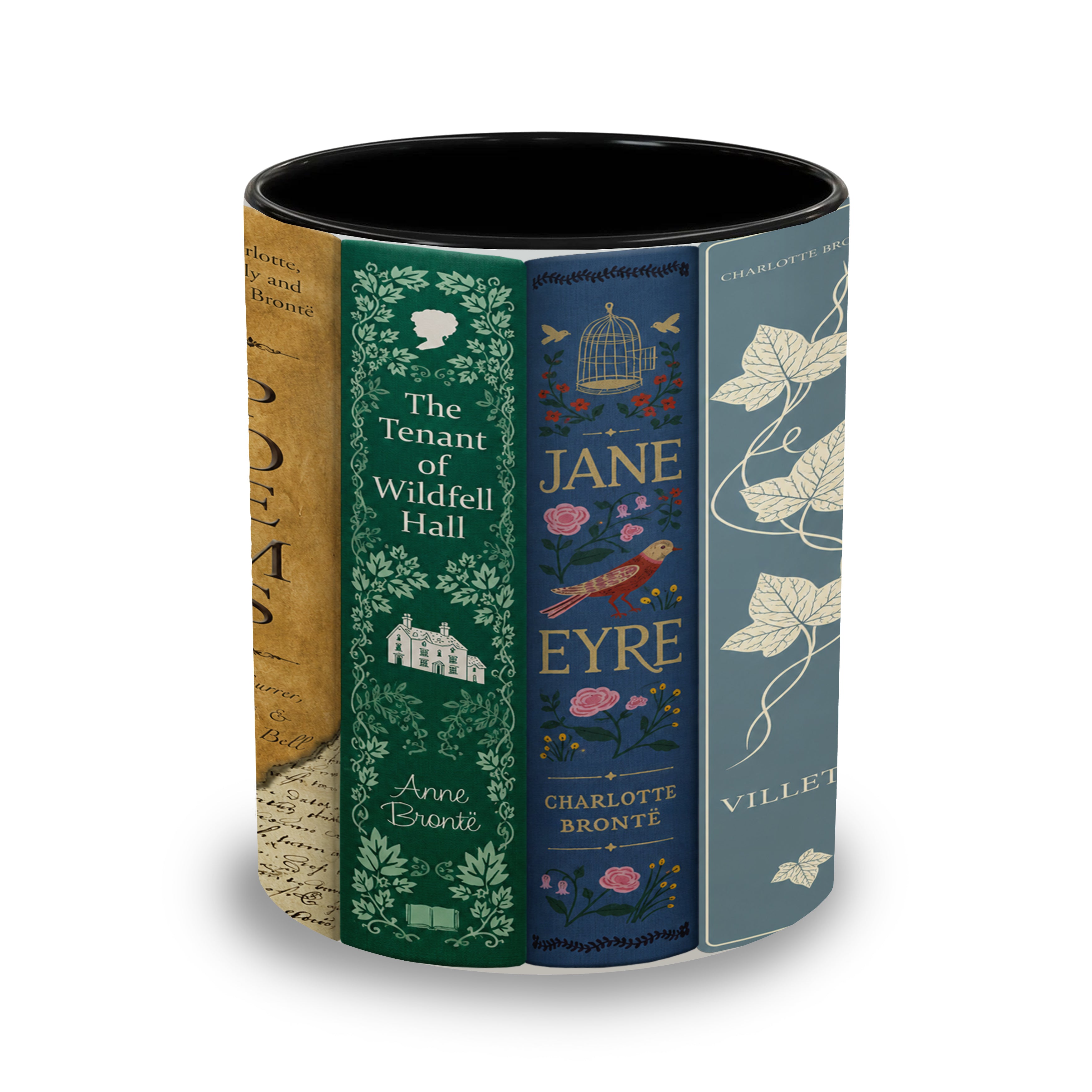 Brontë Sisters Classic Book Spines Accent Two-tone Mug - Bookish Two-tone Mug Gift - Unique Gift for Book Lovers