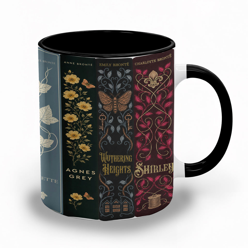 Brontë Sisters Classic Book Spines Accent Two-tone Mug - Bookish Two-tone Mug Gift - Unique Gift for Book Lovers