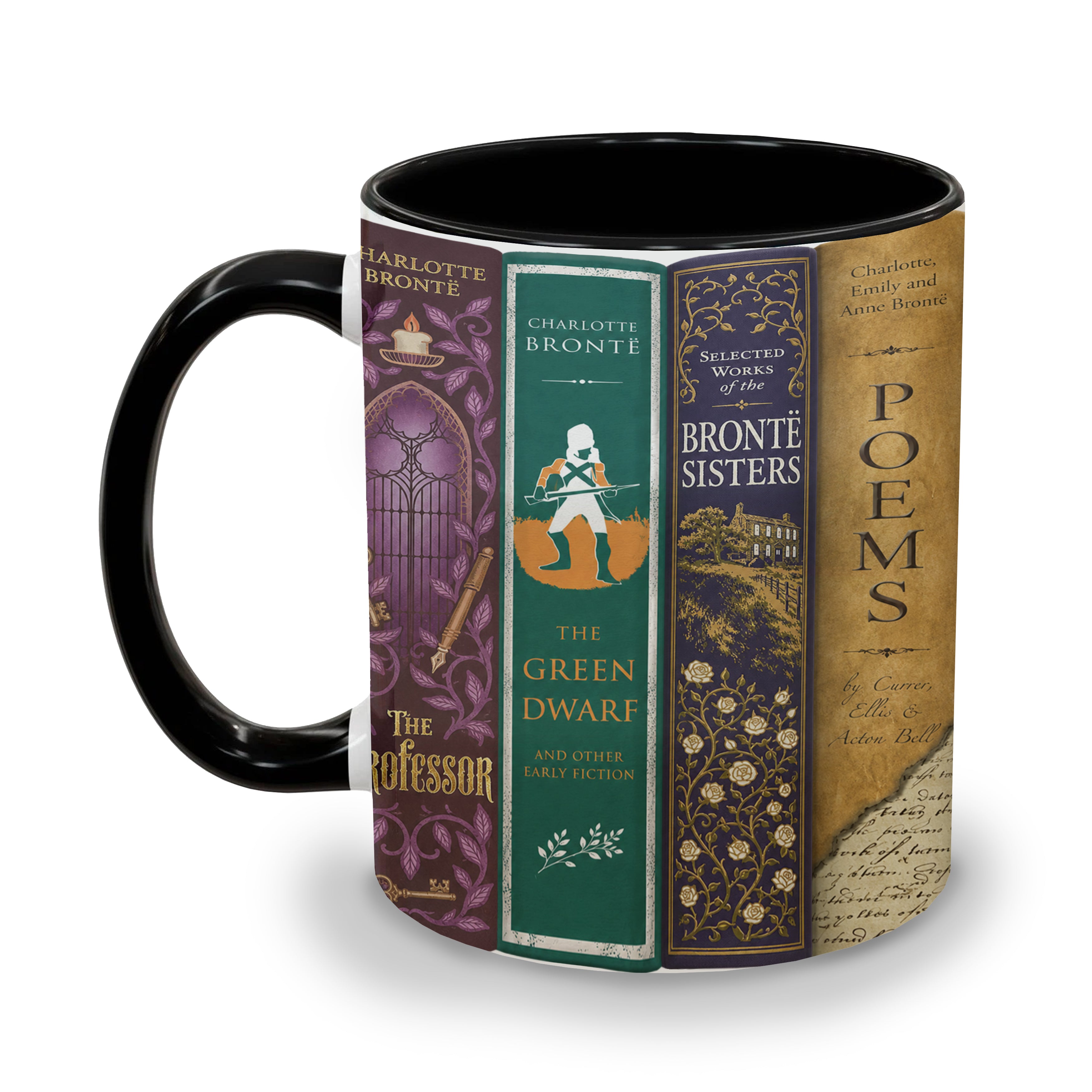 Brontë Sisters Classic Book Spines Accent Two-tone Mug - Bookish Two-tone Mug Gift - Unique Gift for Book Lovers
