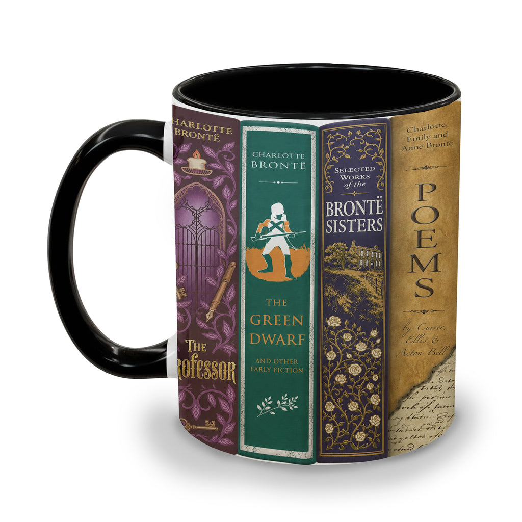 Brontë Sisters Classic Book Spines Accent Two-tone Mug - Bookish Two-tone Mug Gift - Unique Gift for Book Lovers