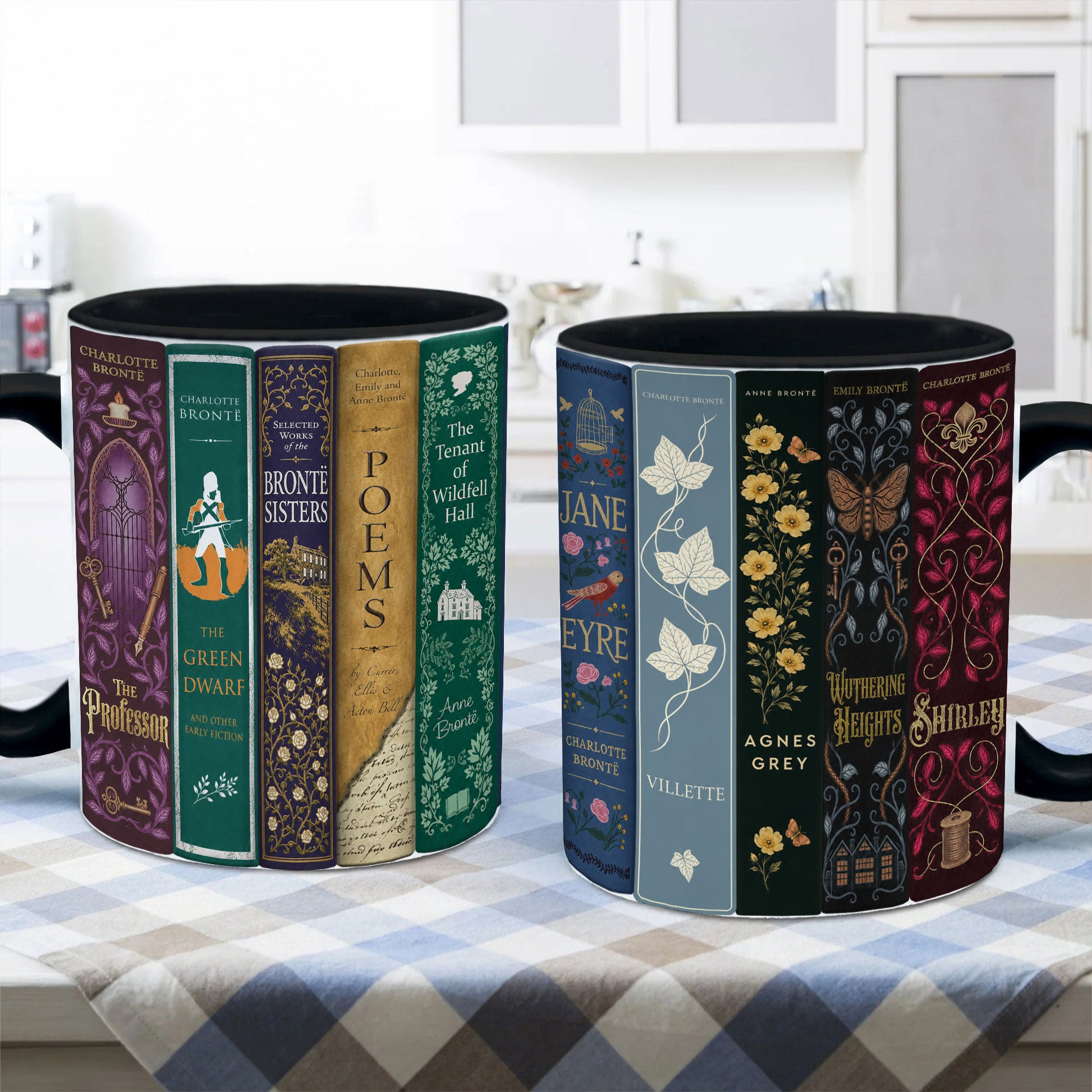 Brontë Sisters Classic Book Spines Accent Two-tone Mug - Bookish Two-tone Mug Gift - Unique Gift for Book Lovers