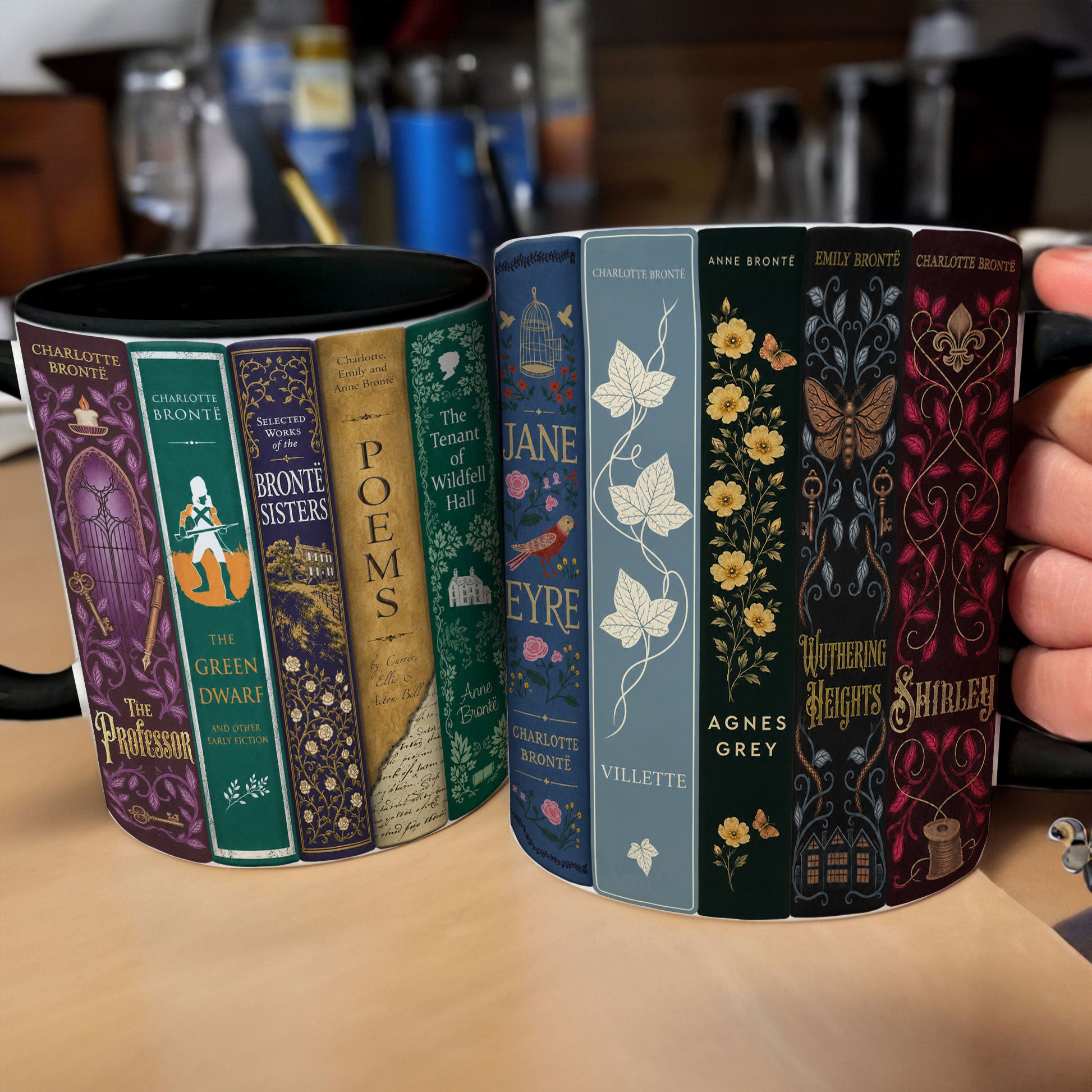 Brontë Sisters Classic Book Spines Accent Two-tone Mug - Bookish Two-tone Mug Gift - Unique Gift for Book Lovers