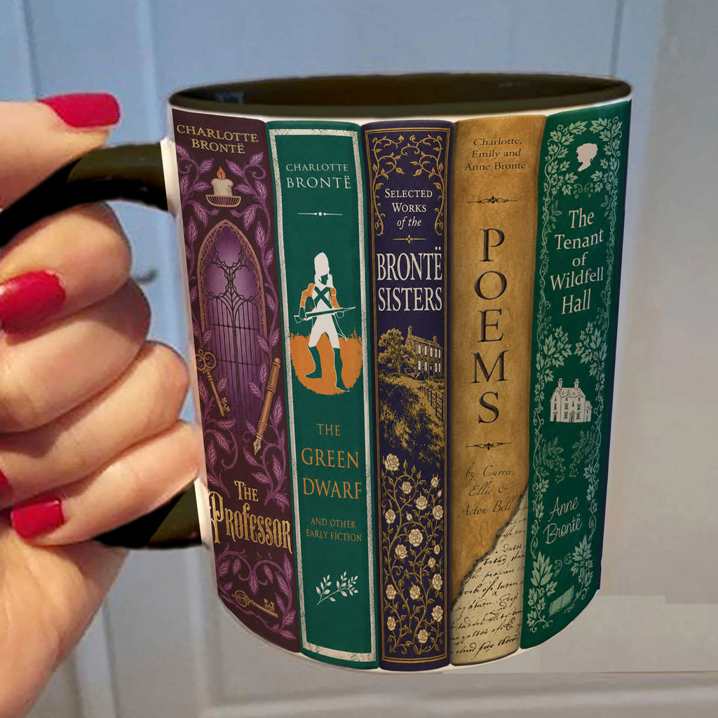 Brontë Sisters Classic Book Spines Accent Two-tone Mug - Bookish Two-tone Mug Gift - Unique Gift for Book Lovers