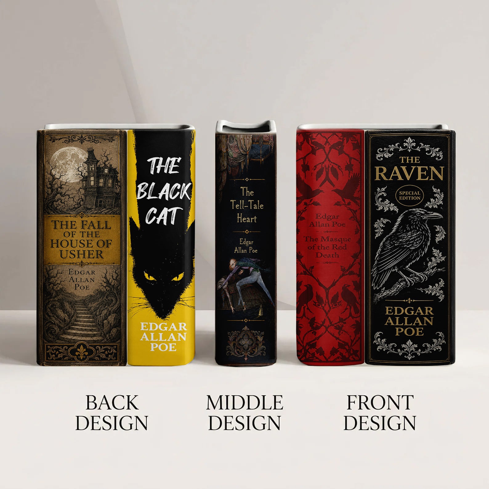 Edgar Allen Poe Book Spines Art Ceramic Book Vase - Horror Book Spines Bookish Decor - Unique Gift for Book Lovers