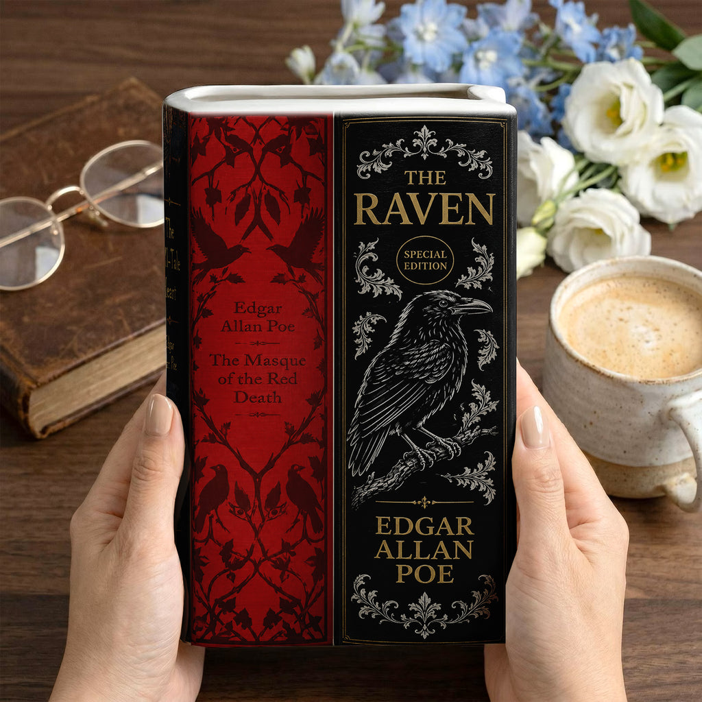 Edgar Allen Poe Book Spines Art Ceramic Book Vase - Horror Book Spines Bookish Decor - Unique Gift for Book Lovers