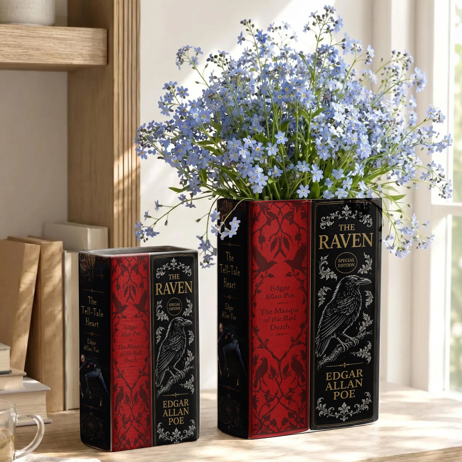 Edgar Allen Poe Book Spines Art Ceramic Book Vase - Horror Book Spines Bookish Decor - Unique Gift for Book Lovers