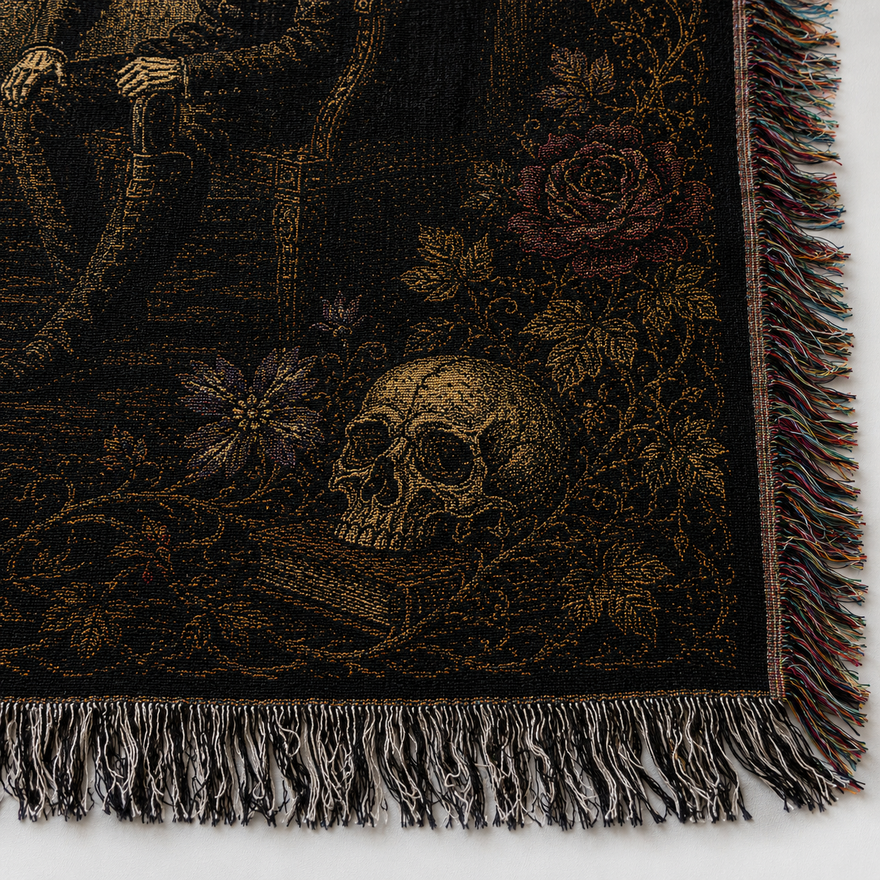 The Black Cat Illustration Woven Blanket - Gothic Tapestry Art Throw Blanket