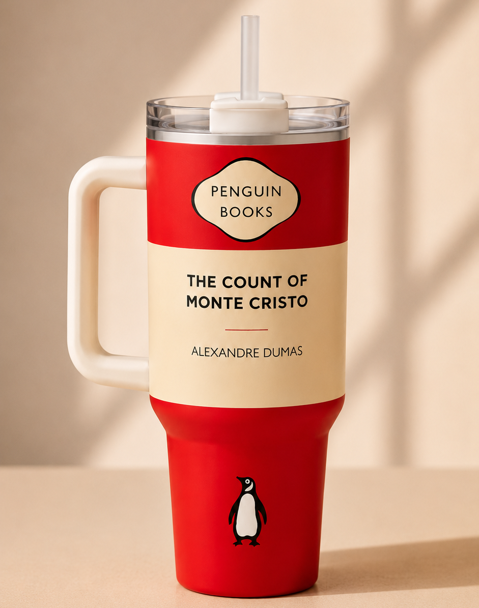 Custom Classic Penguin Book 40oz Tumbler Straw Lid and Handle - Personalized Literary-Themed Tumbler