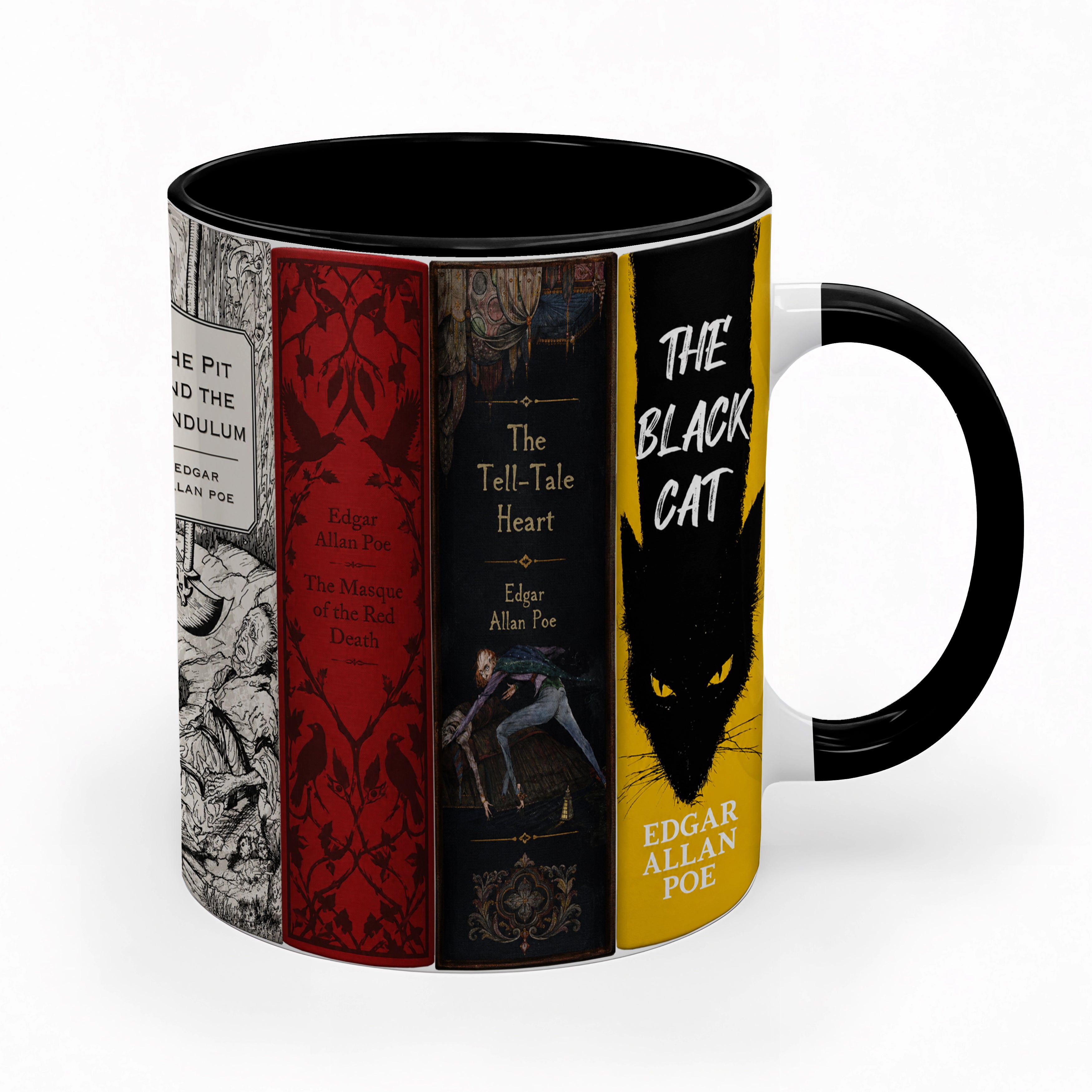 Edgar Allan Poe Classic Book Spines Accent Two-tone Mug - Bookish Two-tone Mug Gift - Unique Gift for Book Lovers